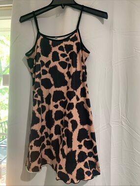 SHEIN Pink and Black Leopard Print Slip Dress Lingerie